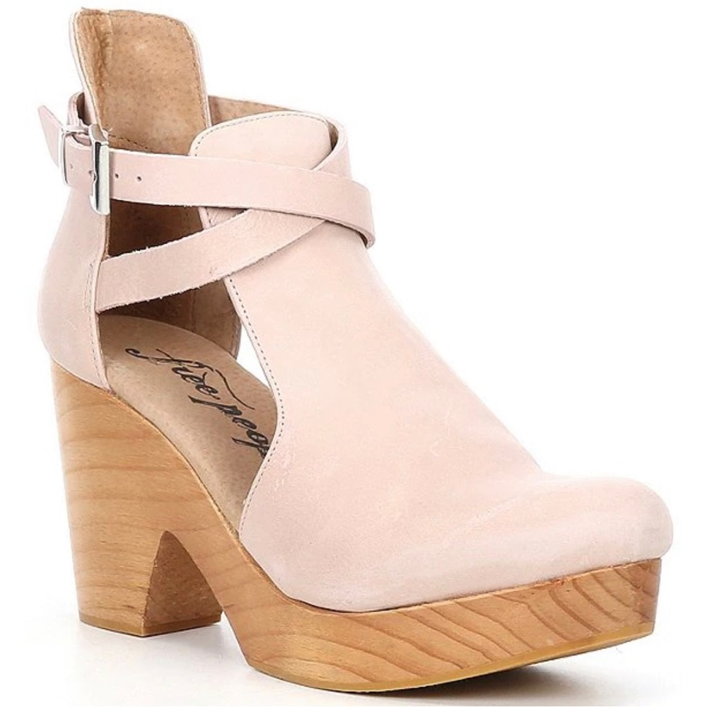 Free People Cedar Leather Buckle Platform Wood Clogs
